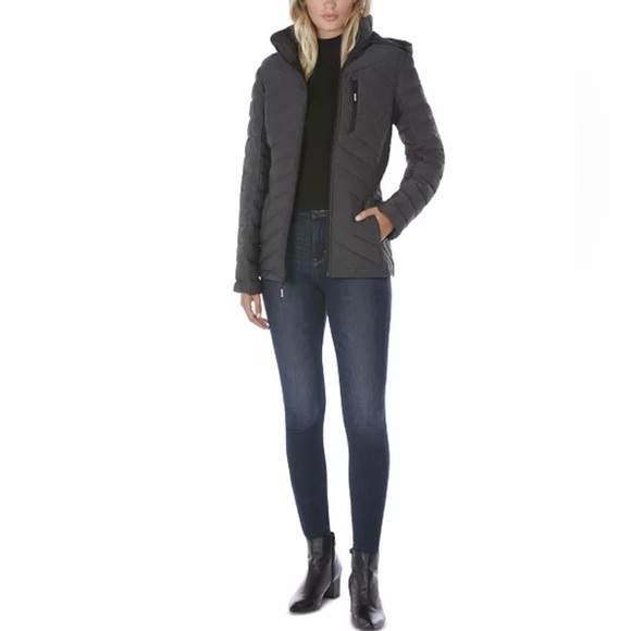Nautica Puffer Coat Detachable Hood Full Zip Charcoal Gray Size M - Picture 1 of 17